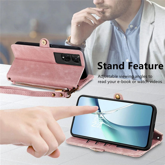 For TCL 50 5G PU Leather Stand Wallet Cover Geometry Imprinted Phone Case - Pink - 6