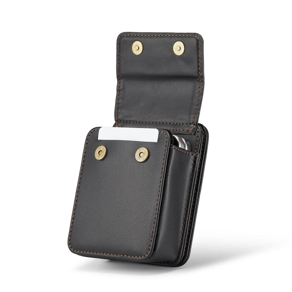 CASEME For Samsung Galaxy Z Flip7 FE 5G / Z Flip7 5G / Z Flip6 5G / Z Flip5 5G Leather Mobile Phone Bag RFID Blocking Wallet Pouch with Strap - Black - 3