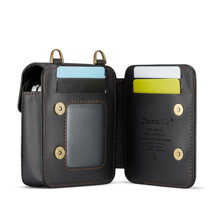 CASEME For Samsung Galaxy Z Flip7 FE 5G / Z Flip7 5G / Z Flip6 5G / Z Flip5 5G Leather Mobile Phone Bag RFID Blocking Wallet Pouch with Strap - Black - 4