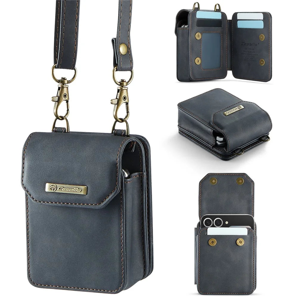 CASEME For Samsung Galaxy Z Flip7 FE 5G / Z Flip7 5G / Z Flip6 5G / Z Flip5 5G Phone Pouch with Strap RFID Blocking Leather Wallet Phone Case - Black - 1