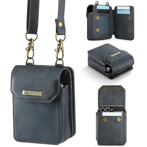 CASEME For Samsung Galaxy Z Flip7 FE 5G / Z Flip7 5G / Z Flip6 5G / Z Flip5 5G Phone Pouch with Strap RFID Blocking Leather Wallet Phone Case - Black - 1