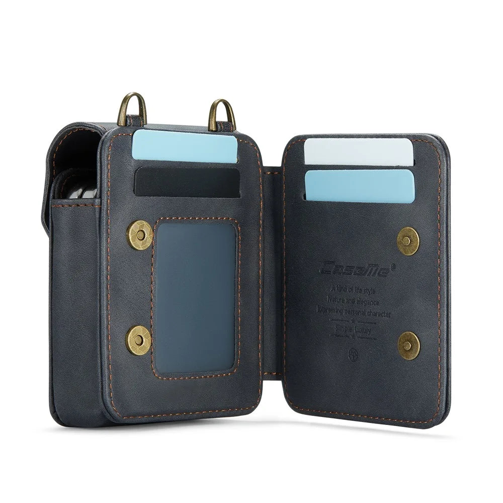 CASEME For Samsung Galaxy Z Flip7 FE 5G / Z Flip7 5G / Z Flip6 5G / Z Flip5 5G Phone Pouch with Strap RFID Blocking Leather Wallet Phone Case - Black - 4