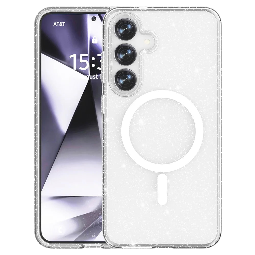 For Samsung Galaxy S25+ Magnetic Case Shockproof TPU+PC Glitter Back Cover - 1