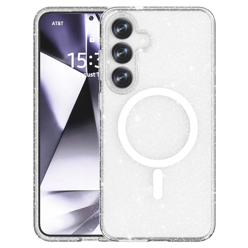 For Samsung Galaxy S25 Magnetic Case Shockproof TPU+PC Glitter Back Cover - 1