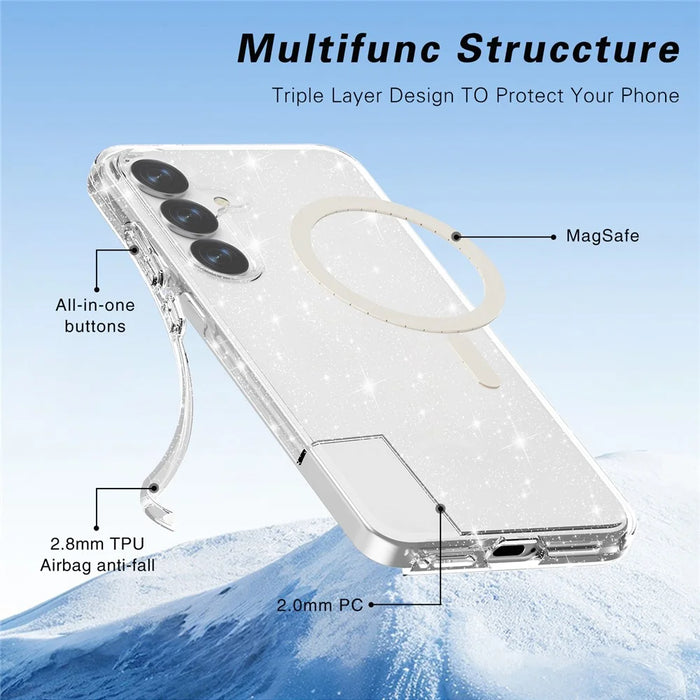 For Samsung Galaxy S25 Magnetic Case Shockproof TPU+PC Glitter Back Cover - 4