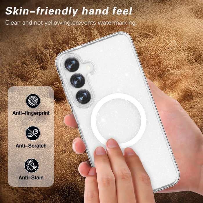 For Samsung Galaxy S25 Magnetic Case Shockproof TPU+PC Glitter Back Cover - 5