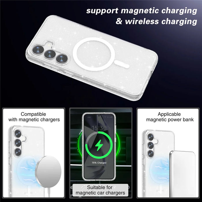 For Samsung Galaxy S25 Magnetic Case Shockproof TPU+PC Glitter Back Cover - 6