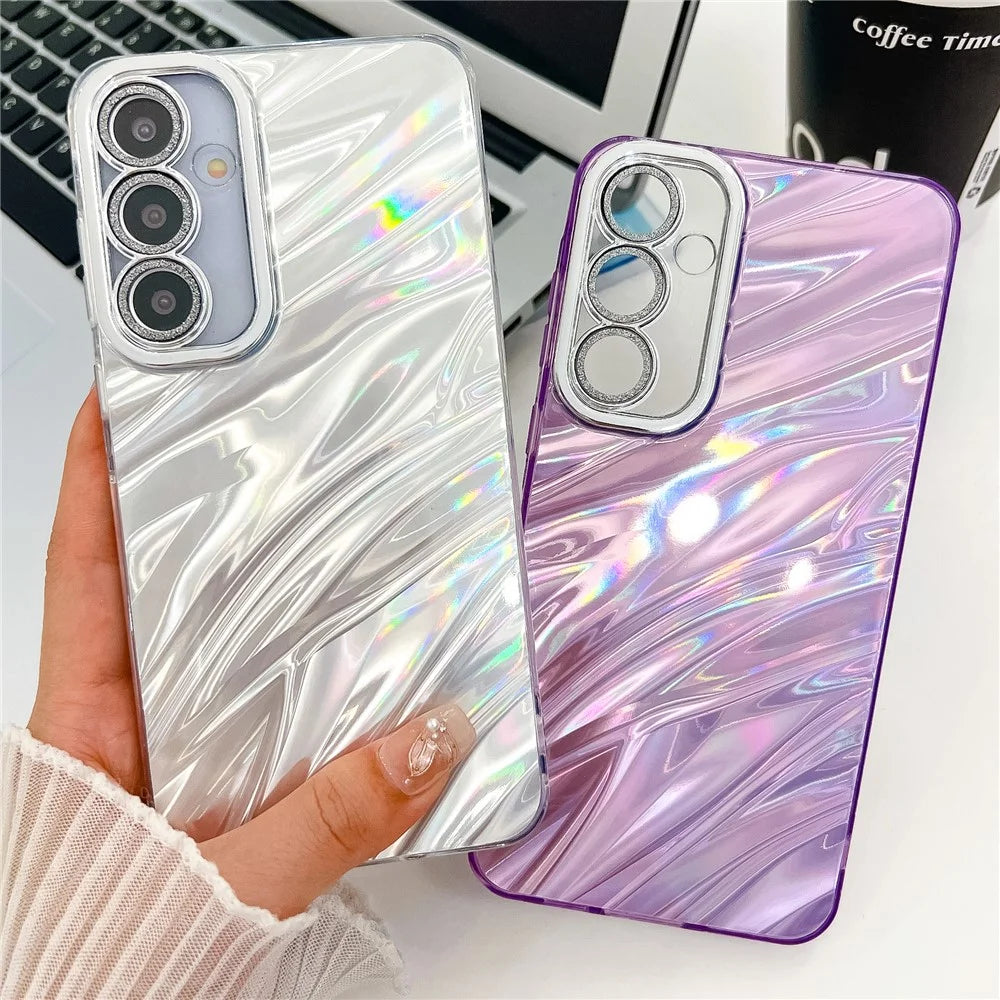 For Samsung Galaxy S24 FE Case IMD Design Shockproof PC+TPU Phone Cover with Glass Lens Film - Ripple Pattern / Purple - 3