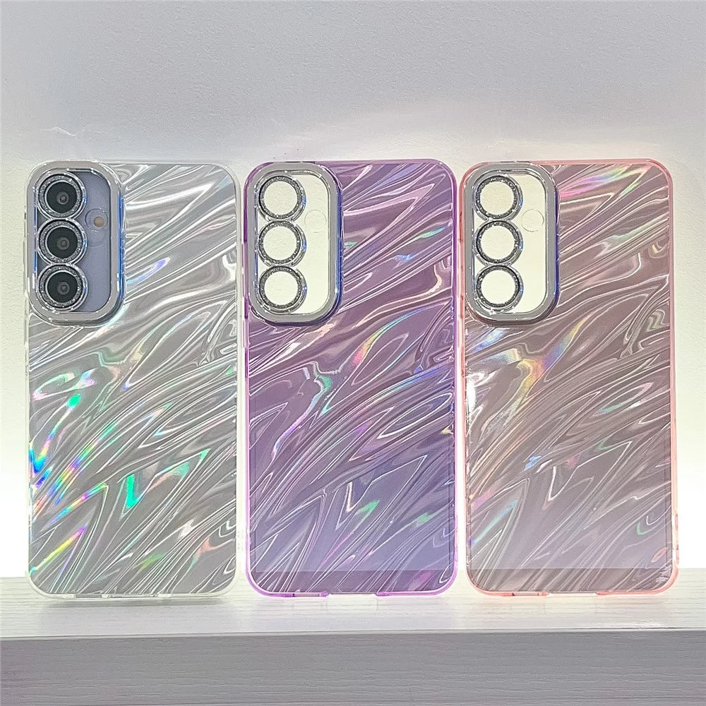 For Samsung Galaxy S24 FE Case IMD Design Shockproof PC+TPU Phone Cover with Glass Lens Film - Ripple Pattern / Purple - 7