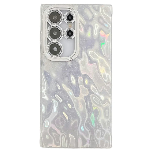 For Samsung Galaxy S25 Ultra Case IMD Design Shockproof PC+TPU Phone Cover with Glass Lens Film - Wrinkle Pattern / Silver - 1