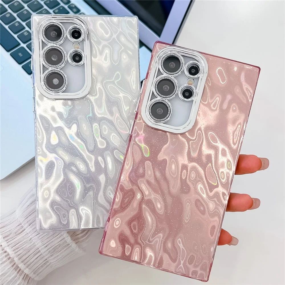 For Samsung Galaxy S25 Ultra Case IMD Design Shockproof PC+TPU Phone Cover with Glass Lens Film - Wrinkle Pattern / Silver - 3