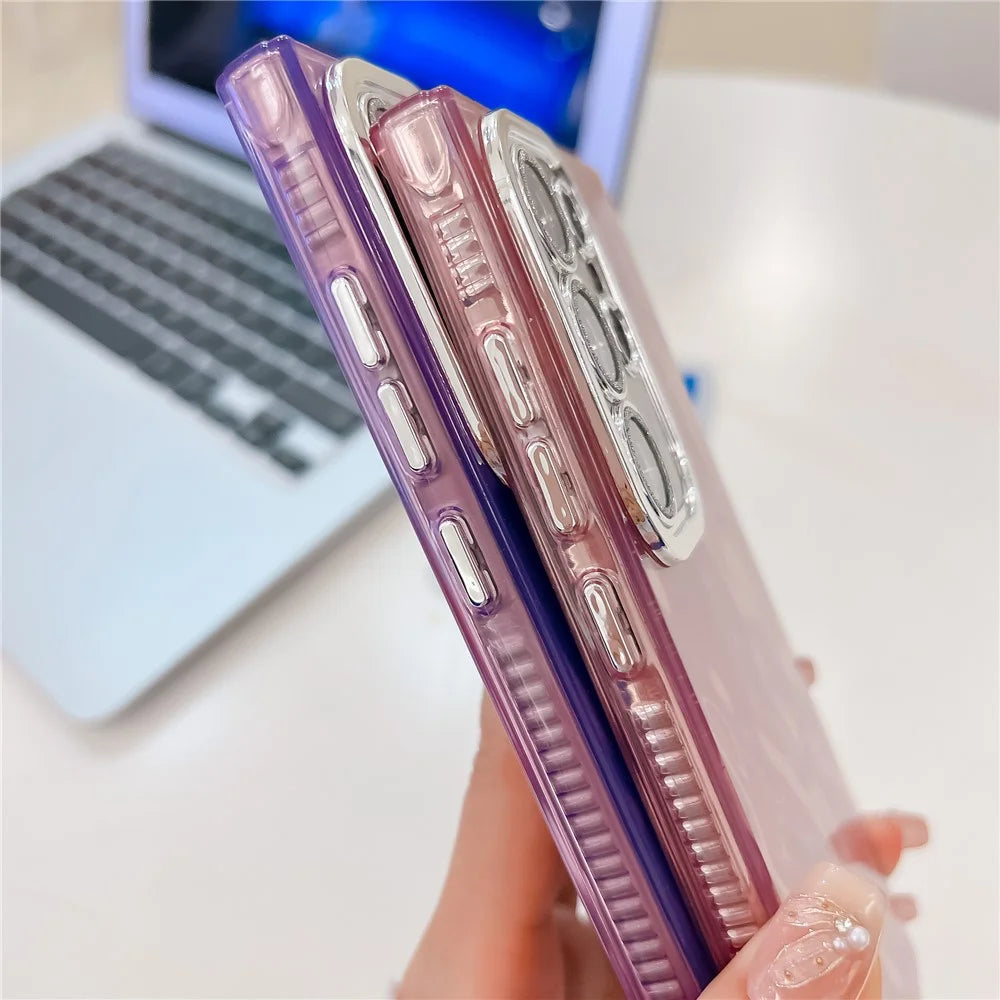 For Samsung Galaxy S25 Ultra Case IMD Design Shockproof PC+TPU Phone Cover with Glass Lens Film - Wrinkle Pattern / Silver - 4