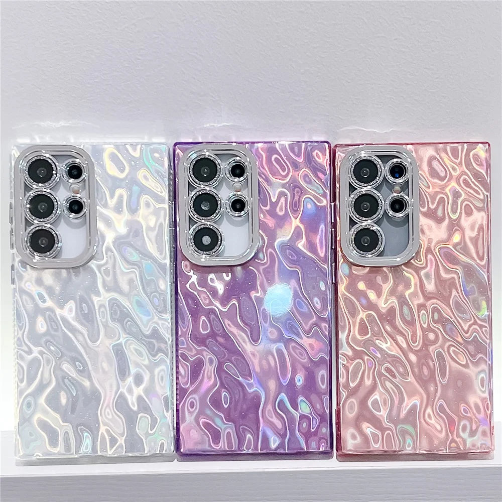 For Samsung Galaxy S25 Ultra Case IMD Design Shockproof PC+TPU Phone Cover with Glass Lens Film - Wrinkle Pattern / Silver - 7