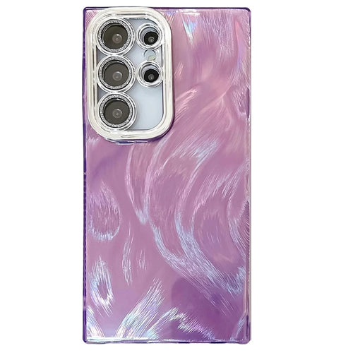 For Samsung Galaxy S24 Ultra Case IMD Design Shockproof PC+TPU Phone Cover with Glass Lens Film - Feather Yarn Pattern / Purple - 1