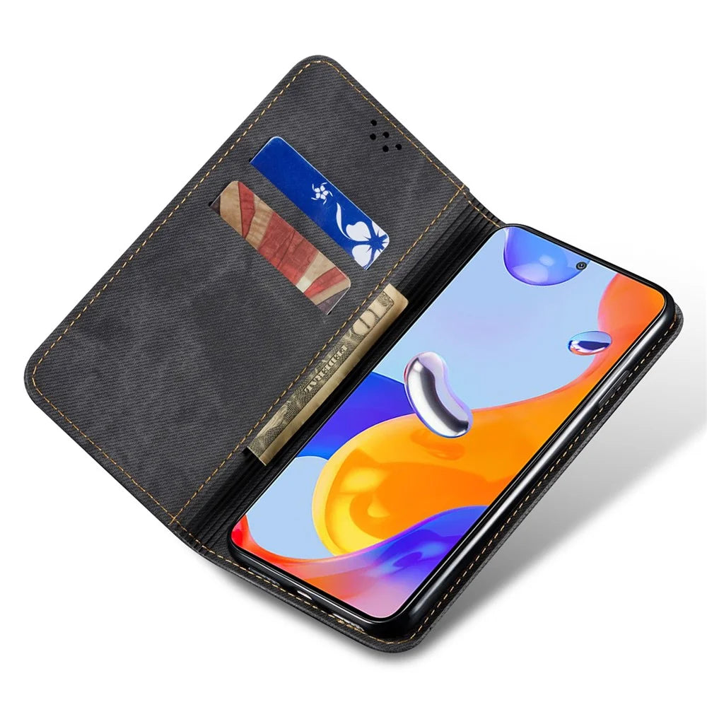 For vivo X200 5G Case Jeans Cloth Texture Anti-Scratch Leather Stand Phone Cover - Black - 2