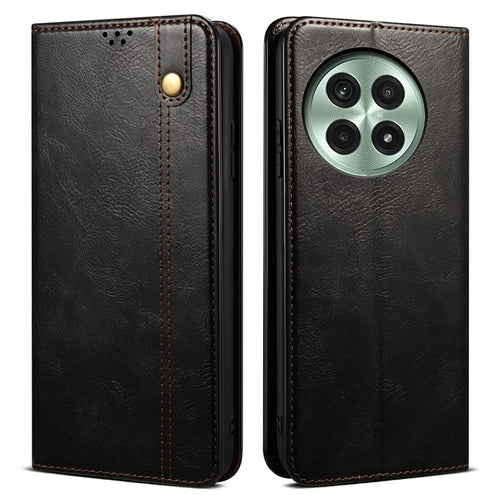 For OnePlus 13 Case Crazy Horse Texture Waxy Leather Wallet Stand Phone Cover - Black - 1