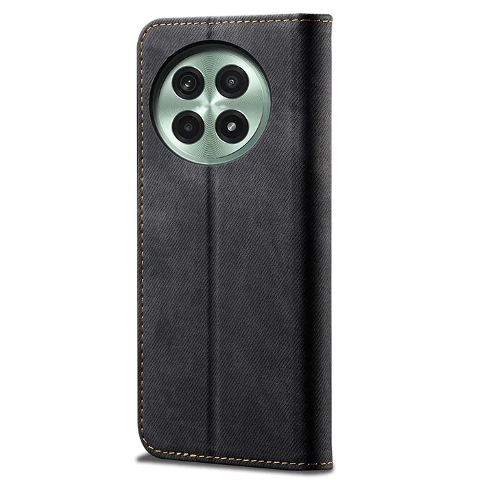 For OnePlus 13 Case Jeans Cloth Texture Anti-Scratch Leather Stand Phone Cover - Black - 5