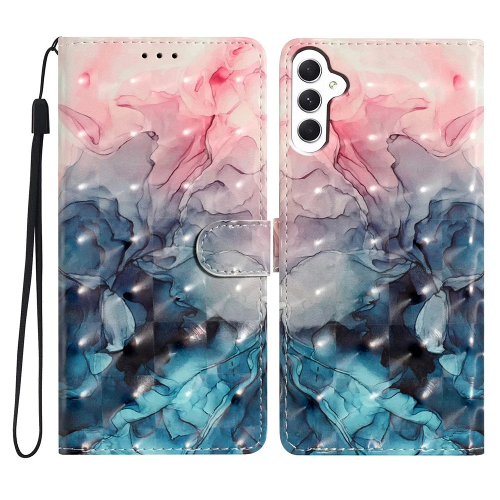 For Samsung Galaxy A36 5G Case PU Leather Wallet Phone Cover 3D Pattern Printing - Pink Blue Marble - 1