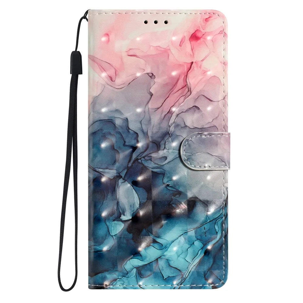 For Samsung Galaxy A36 5G Case PU Leather Wallet Phone Cover 3D Pattern Printing - Pink Blue Marble - 7