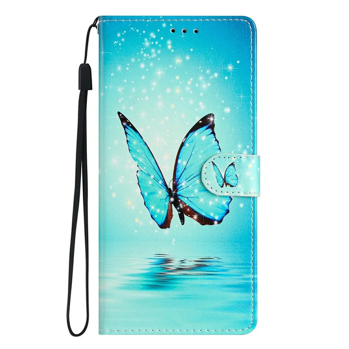For Samsung Galaxy A36 5G Wallet Case PU Leather Pattern Printing Stand Phone Cover with Strap - Blue Butterfly - 7