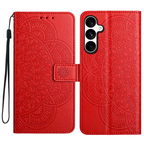 For Samsung Galaxy A36 5G Leather Case with Card Slots Mandala Pattern Phone Cover Stand - Red - 1