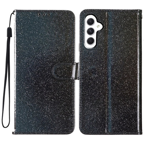 For Samsung Galaxy A36 5G Wallet Case Glitter Anti-Scratch Leather Phone Cover Stand - Black - 1