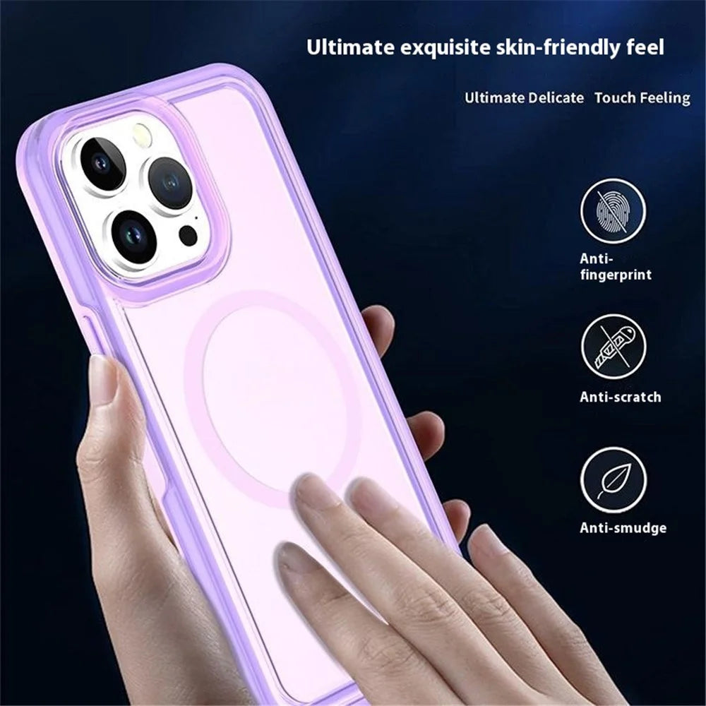 For iPhone 16 Pro Max Back Cover Skin Touch Frosted Semi-Transparent Magnetic Phone Case - Hot Pink - 3