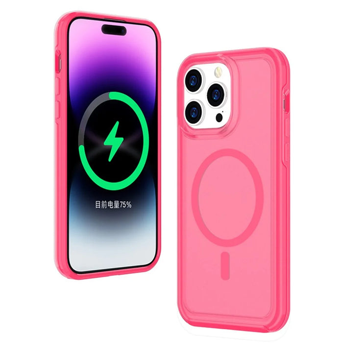 For iPhone 16 Pro Back Cover Skin Touch Frosted Translucent Magnetic Phone Case - Hot Pink - 1