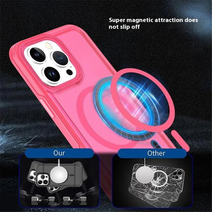 For iPhone 16 Pro Back Cover Skin Touch Frosted Translucent Magnetic Phone Case - Hot Pink - 5