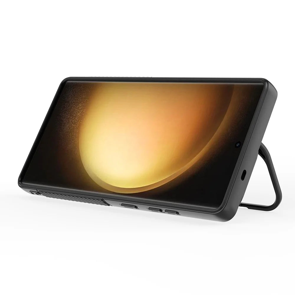 For Samsung Galaxy S25 Ultra Magnetic Case PC Kickstand Ripple Texture TPU Phone Cover - Black - 3