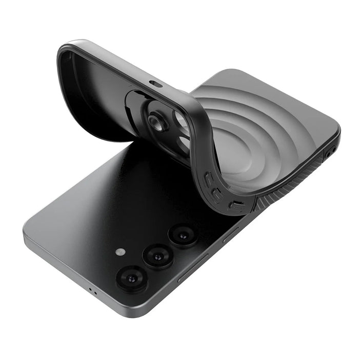 For Samsung Galaxy S25+ Magnetic Case PC Kickstand Ripple Texture TPU Phone Cover - Black - 5