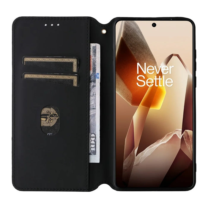 For OnePlus 13 Wallet Case Rhombus Imprinted Leather Phone Cover - Silver - 2