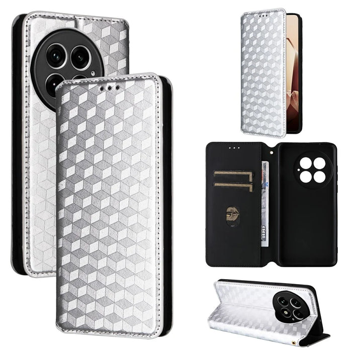 For OnePlus 13 Wallet Case Rhombus Imprinted Leather Phone Cover - Silver - 6