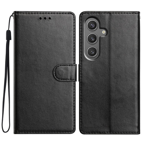 For Samsung Galaxy A36 5G Leather Case Wallet Stand Phone Cover with Handy Strap - Black - 1