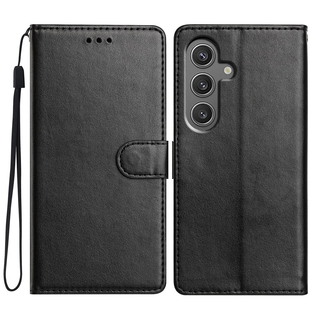 For Samsung Galaxy A36 5G Leather Case Wallet Stand Phone Cover with Handy Strap - Black - 1