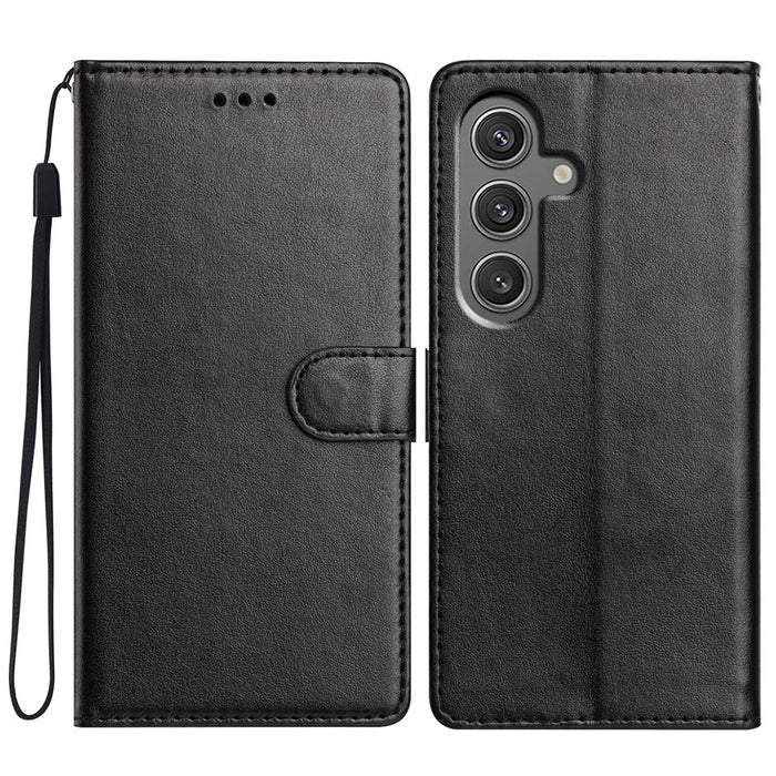For Samsung Galaxy A36 5G Leather Case Wallet Stand Phone Cover with Handy Strap - Black - 1