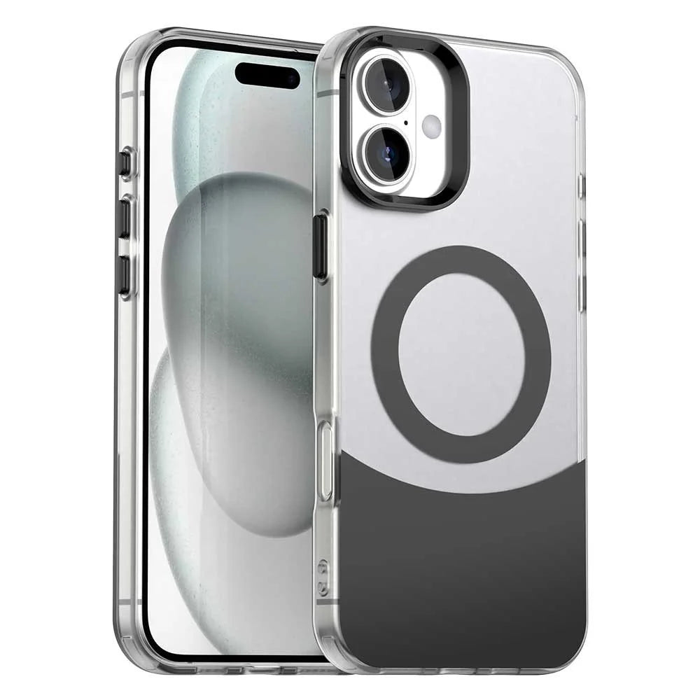 For iPhone 16 Case Compatible with MagSafe Color Splicing IMD TPU+PET+PC Mobile Cover - Black - 1