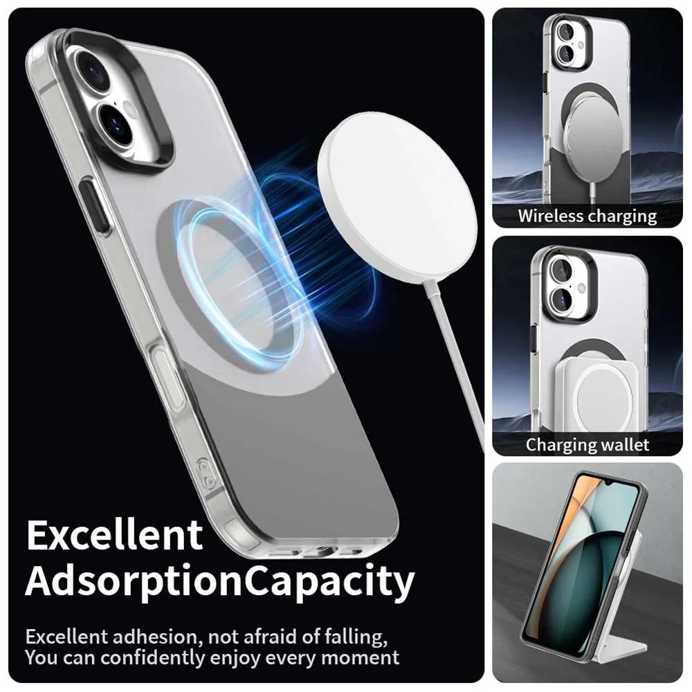 For iPhone 16 Case Compatible with MagSafe Color Splicing IMD TPU+PET+PC Mobile Cover - Black - 3