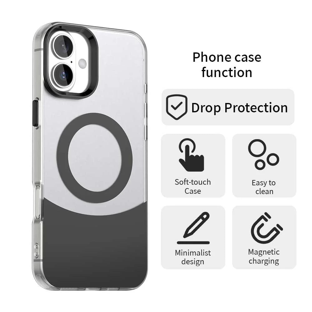 For iPhone 16 Case Compatible with MagSafe Color Splicing IMD TPU+PET+PC Mobile Cover - Black - 4