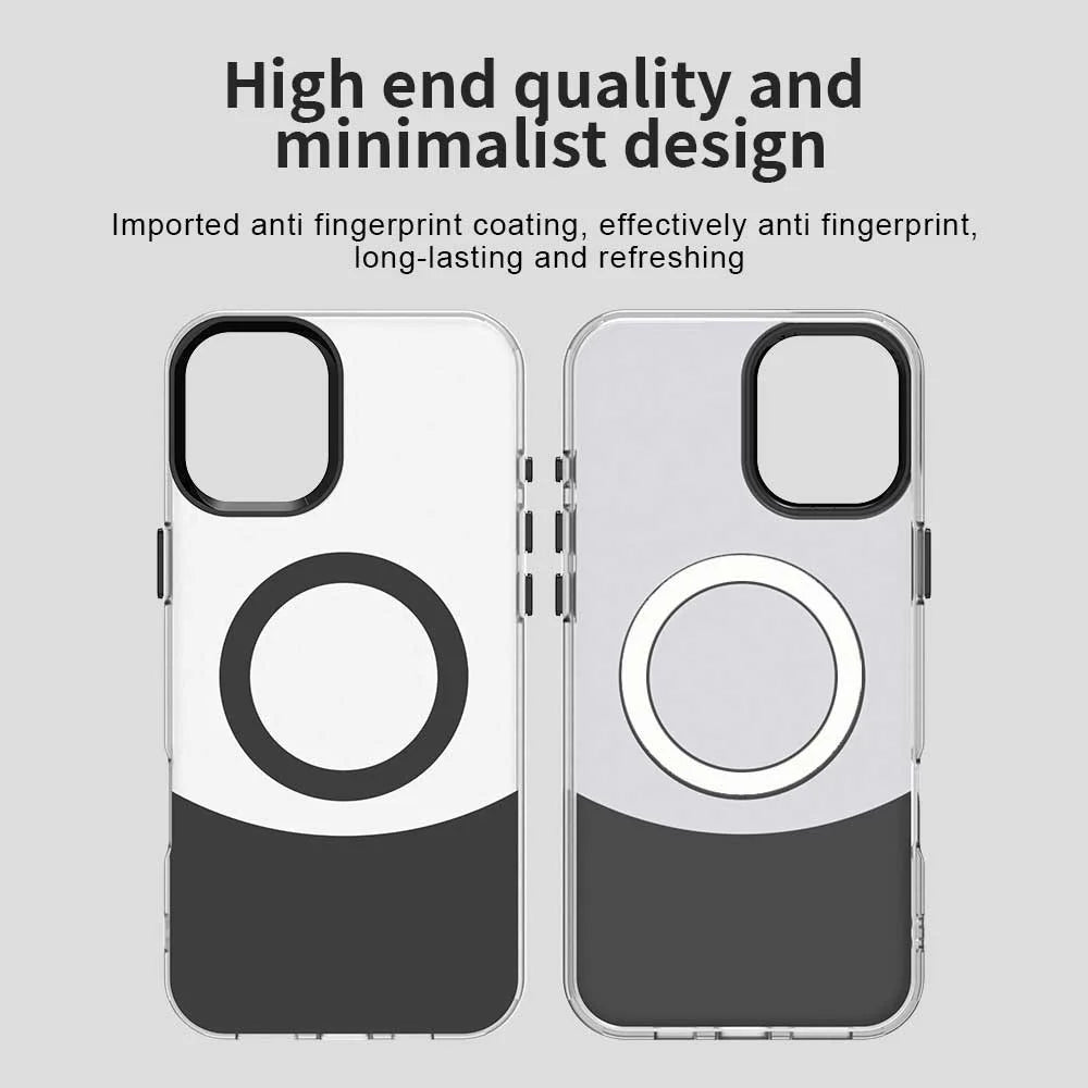 For iPhone 16 Case Compatible with MagSafe Color Splicing IMD TPU+PET+PC Mobile Cover - Black - 6