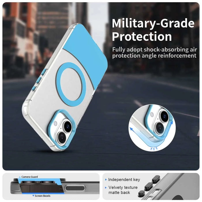 For iPhone 16 Plus Case Compatible with MagSafe Color Splicing IMD TPU+PET+PC Mobile Cover - Blue - 2