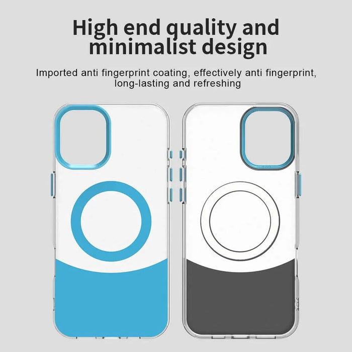 For iPhone 16 Plus Case Compatible with MagSafe Color Splicing IMD TPU+PET+PC Mobile Cover - Blue - 6