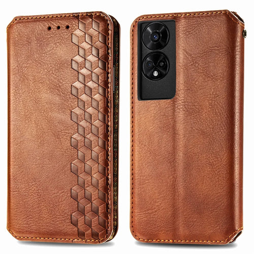 For TCL 50 5G PU Leather Case Rhombus Imprint Wallet Stand Phone Cover - Brown - 1