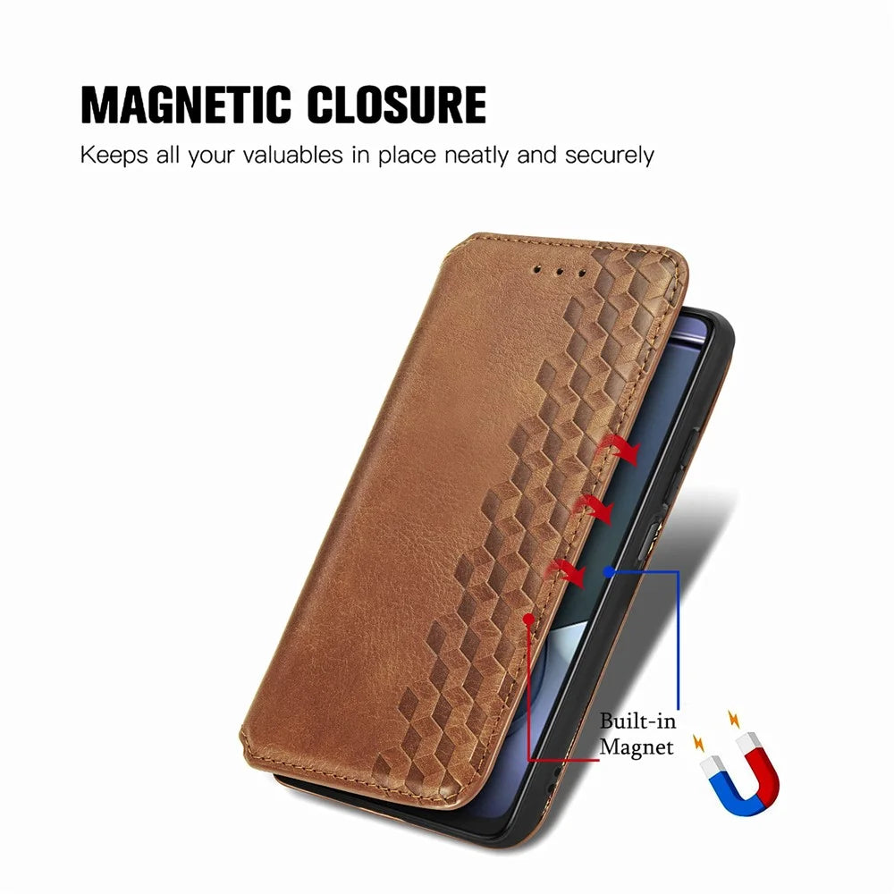 For TCL 50 5G PU Leather Case Rhombus Imprint Wallet Stand Phone Cover - Brown - 4