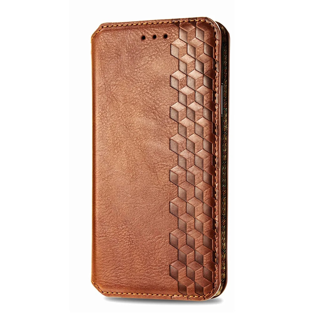 For TCL 50 5G PU Leather Case Rhombus Imprint Wallet Stand Phone Cover - Brown - 6