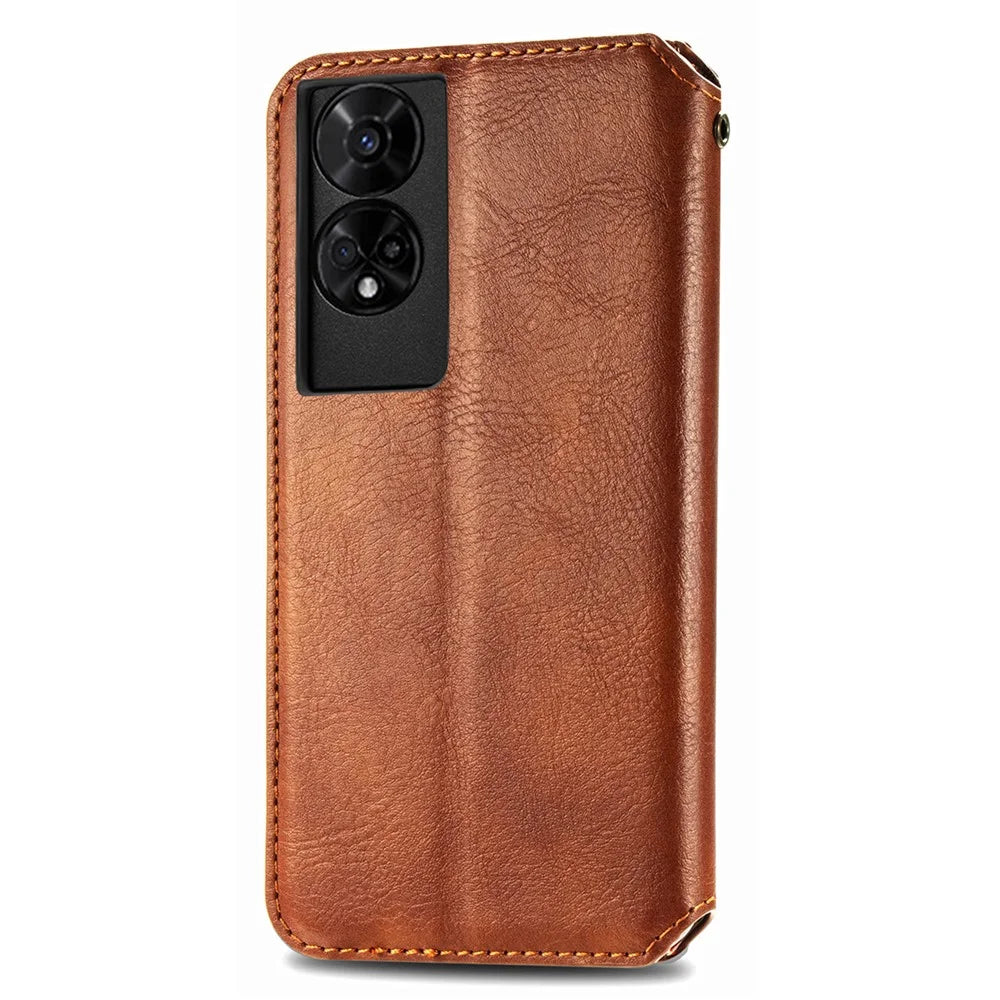 For TCL 50 5G PU Leather Case Rhombus Imprint Wallet Stand Phone Cover - Brown - 7