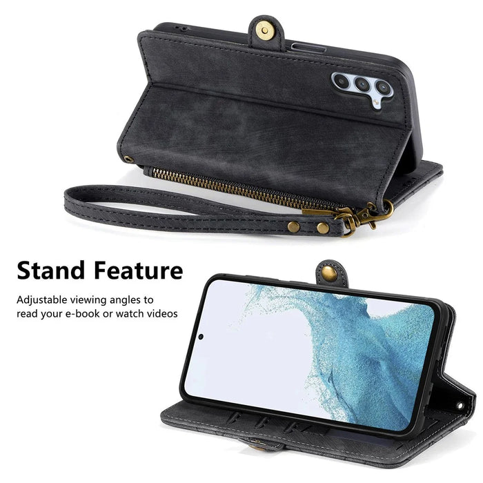 For Samsung Galaxy A36 5G Case Zipper Wallet Geometry Lines Leather Phone Cover - Black - 3