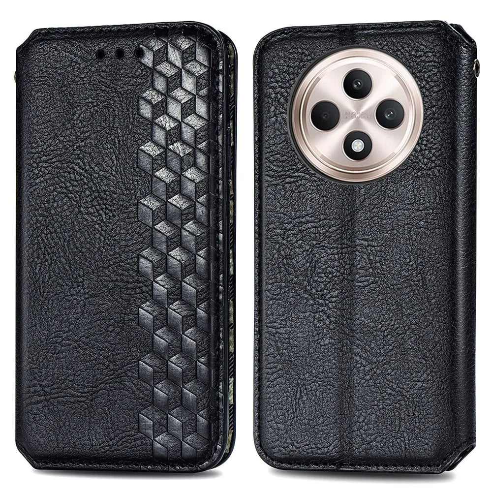 For TECNO Spark 30C 4G PU Leather Case Rhombus Imprint Wallet Stand Phone Cover - Black - 1