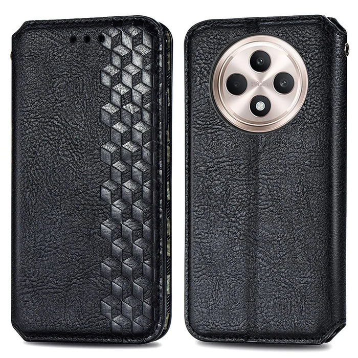 For TECNO Spark 30C 4G PU Leather Case Rhombus Imprint Wallet Stand Phone Cover - Black - 1