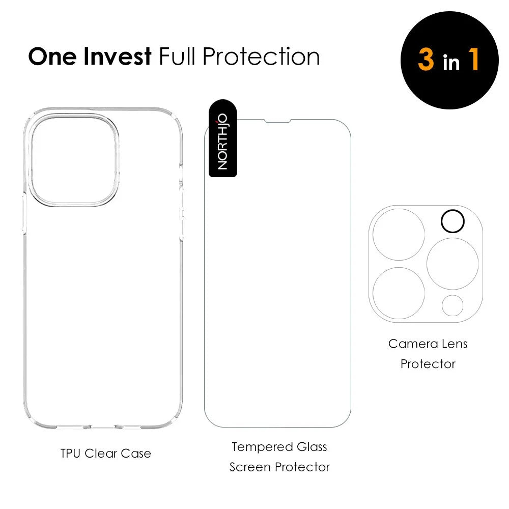 NORTHJO HD 3 in 1 Shockproof Case for iPhone 14 Pro Protective TPU Phone Case with Tempered Glass Screen Protector / Camera Lens Cover - 5